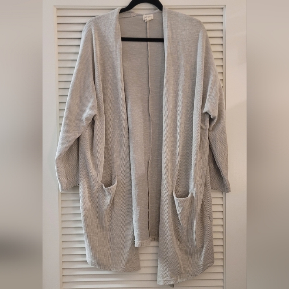 Donni. - (OSFA) Light Grey Oversized Ribbed Open Cardigan With Pockets
